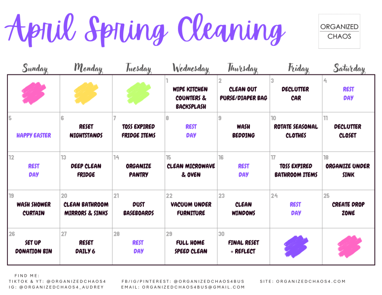 April Spring Cleaning&nbsp;Calendar